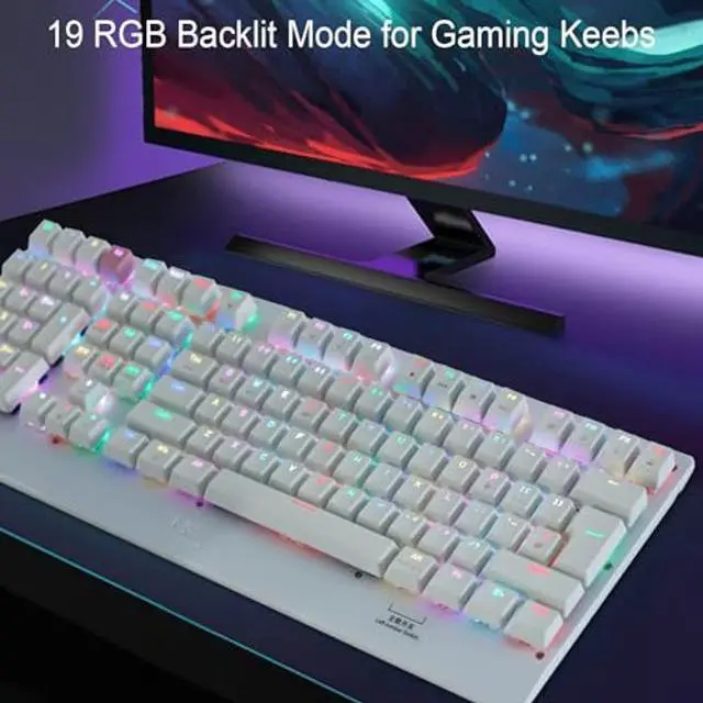 Alt view image 2 of 5 - Neepoolock ZY-2218 Left-Handed RGB Mechanical Keyboard for Gaming Accounting - BT/2.4Ghz/USB-C Connectivity, Full-Size 111 Keys, Dual OS Compatibility (White)