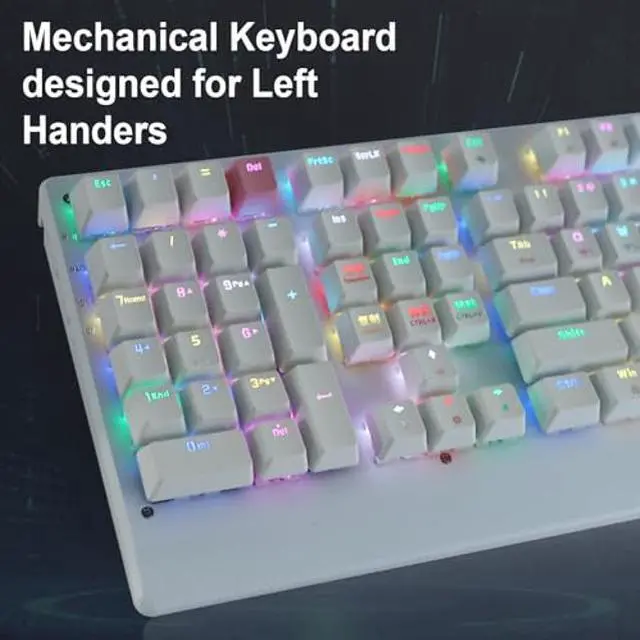 Alt view image 4 of 5 - Neepoolock ZY-2218 Left-Handed RGB Mechanical Keyboard for Gaming Accounting - BT/2.4Ghz/USB-C Connectivity, Full-Size 111 Keys, Dual OS Compatibility (White)