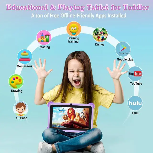 Alt view image 2 of 5 - Kids Tablet, 7 inch Tablet for Kids, 32GB Toddler Tablets with Case Included, Parental Control, Dual Camera, Educational Apps, GMS, WiFi (Purple)