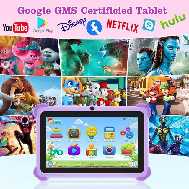 Alt view image 3 of 5 - Kids Tablet, 7 inch Tablet for Kids, 32GB Toddler Tablets with Case Included, Parental Control, Dual Camera, Educational Apps, GMS, WiFi (Purple)