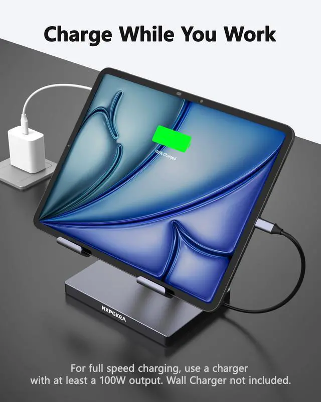 Alt view image 5 of 5 - iPad Pro USB C Hub Stand, 9-in-1 Adapter for iPad Pro M4 M2 13 12.9 11 Inch Docking Station Foldable with 4K 60Hz HDMI, RJ45 Gigabit Ethernet, SD/TF Card Reader, 3 USB 3.0, 3.5 mm Audio, iPad Air