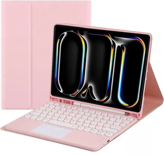 Main image of NUWONAYA Touchpad Keyboard Case for Galaxy Tab S9/S9 FE/S8/S7 with S Pen Holder,Candy Color Round Keys Magnetic Detachable Trackpad Keyboard,Pink