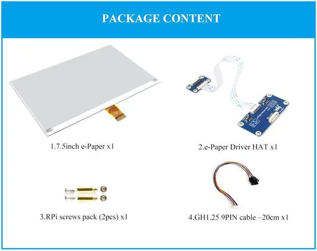 Alt view image 2 of 5 - 7.5inch E-Ink Display HAT Compatible with Raspberry Pi 5/4B/3B+/Zero/Zero W/Zero 2W/Pico/Pico W/Pico 2/Pico 2W/Jetson Nano, 7.5" E-Paper HAT 800x480 Resolution SPI Interface, Black White Two-Color