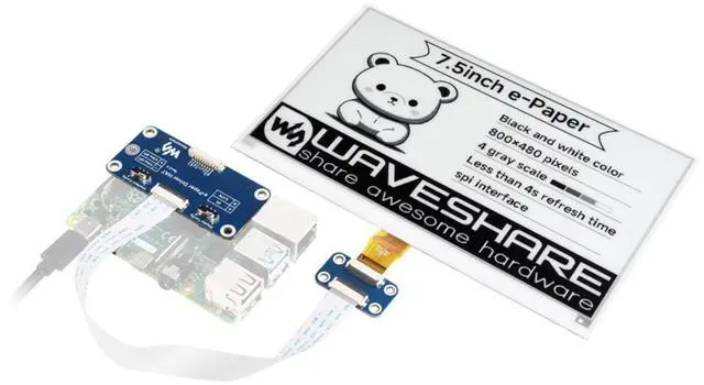Main image of 7.5inch E-Ink Display HAT Compatible with Raspberry Pi 5/4B/3B+/Zero/Zero W/Zero 2W/Pico/Pico W/Pico 2/Pico 2W/Jetson Nano, 7.5" E-Paper HAT 800x480 Resolution SPI Interface, Black White Two-Color