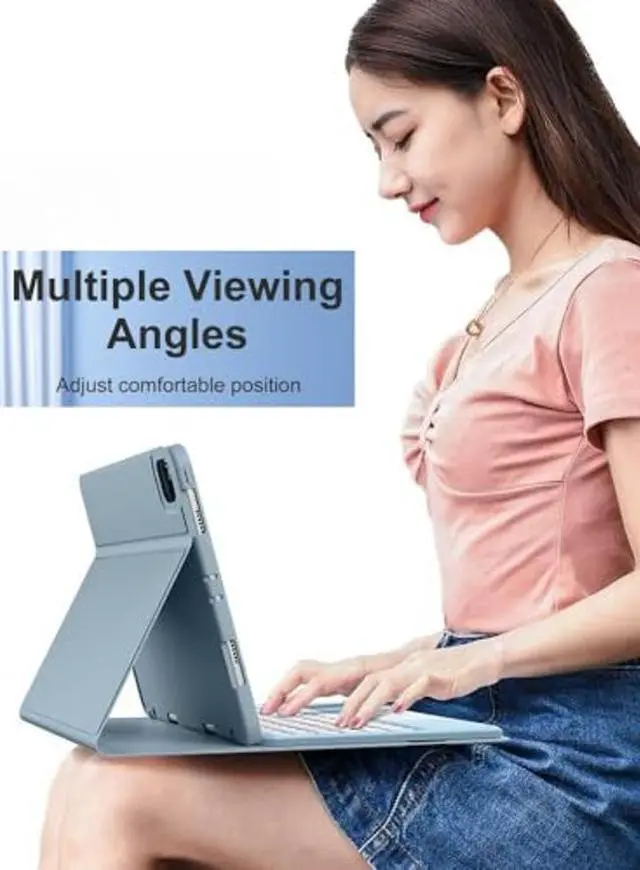 Alt view image 5 of 5 - NUWONAYA Touchpad Keyboard Case for Galaxy Tab S9/S9 FE/S8/S7 with S Pen Holder,Candy Color Round Keys Magnetic Detachable Trackpad Keyboard,Pink