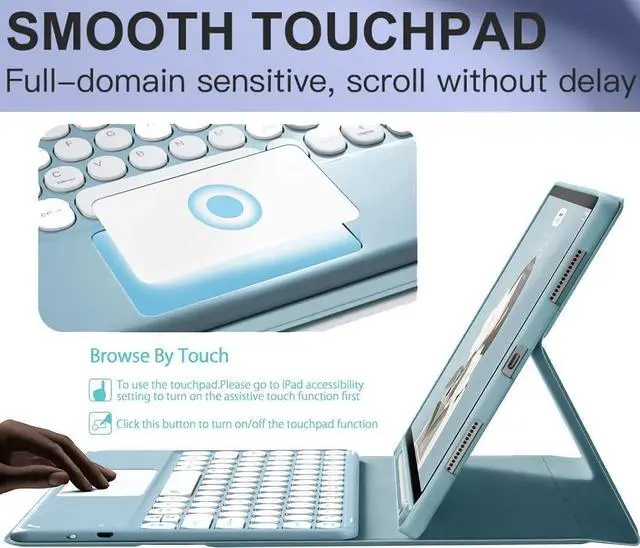 Alt view image 4 of 5 - NUWONAYA Touchpad Keyboard Case for Galaxy Tab S9/S9 FE/S8/S7 with S Pen Holder,Candy Color Round Keys Magnetic Detachable Trackpad Keyboard,Pink