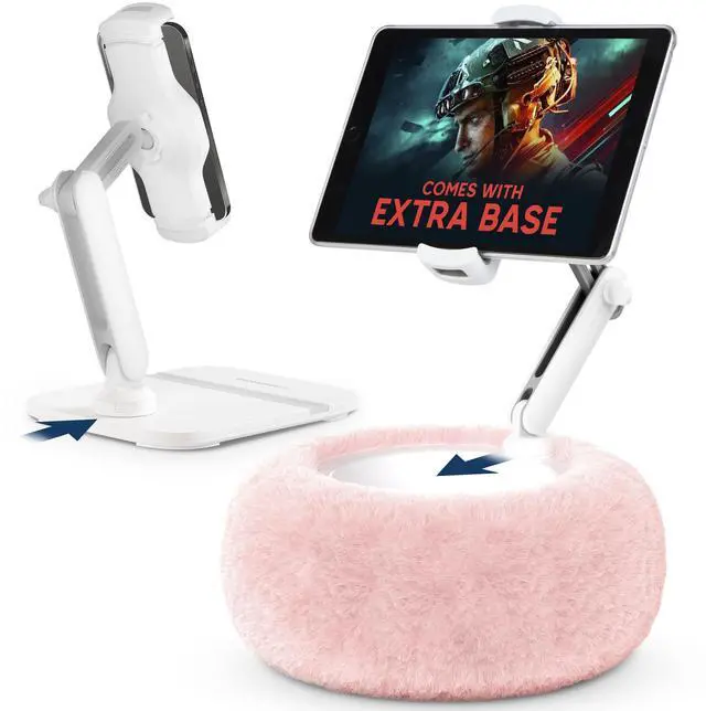 Main image of SHOPPINGALL 2-in-1 Tablet Holder Pillow Stand for 4.7"-13" Phone/Tablet/iPad/Kindle, 360degAdjustable Convertible Phone Holder for Bed with Detachable Soft Plush Fabric Cushion - SA-209ZD3-Pink
