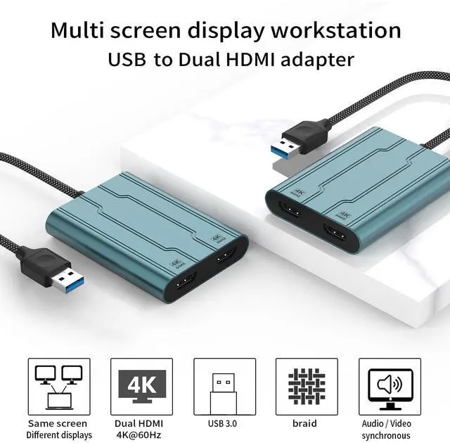Alt view image 4 of 5 - CQHVKQ USB 3.0 to HDMI Adapter Dual 4K@60Hz (DL 6950) Adapter for Windows, MacOS, Mac M1 M2 M3 Driver Required