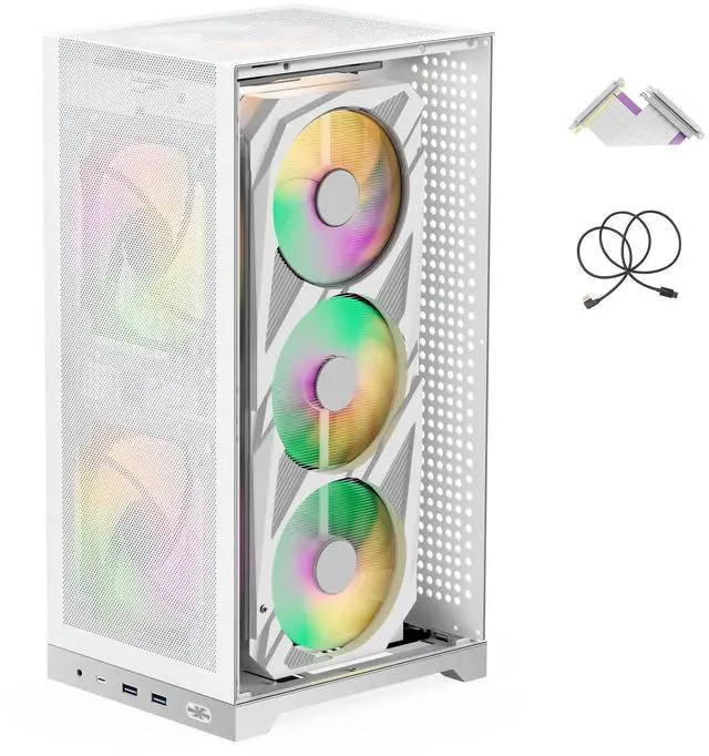 Main image of ShinySnake L400 Mesh ITX Computer Chassis - 12.1L Compact Gaming Case, Enhanced Airflow Mesh Panels, 350mm Vertical GPU, ATX/SFX PSU Compatibility, PCIe 3.0 Riser & DP 1.4 Cable, White
