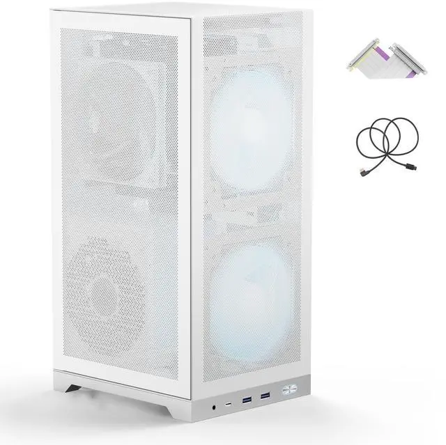 Alt view image 2 of 5 - ShinySnake L400 Mesh ITX Computer Chassis - 12.1L Compact Gaming Case, Enhanced Airflow Mesh Panels, 350mm Vertical GPU, ATX/SFX PSU Compatibility, PCIe 3.0 Riser & DP 1.4 Cable, White