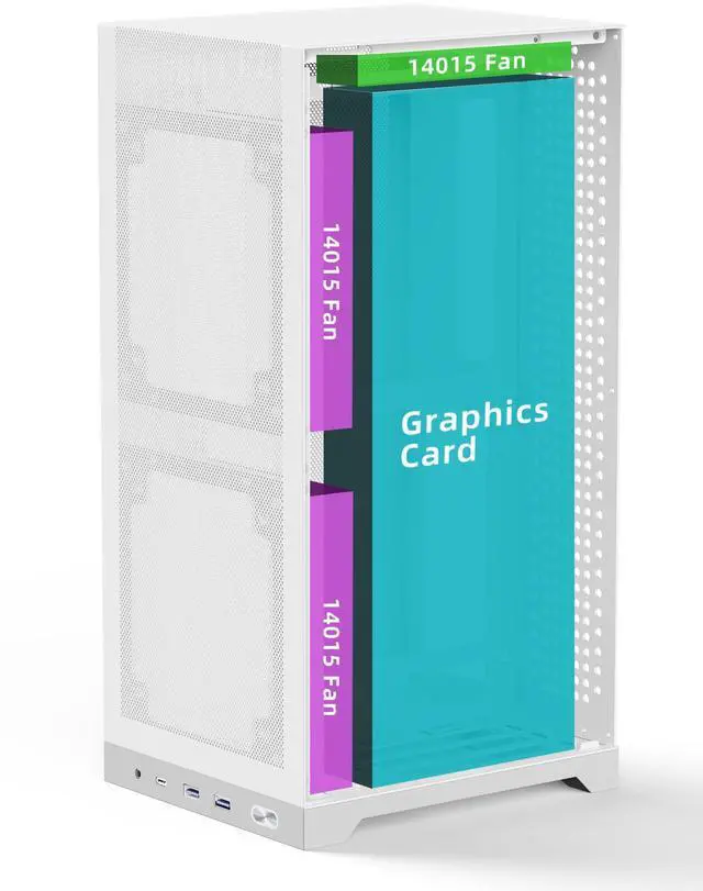 Alt view image 5 of 5 - ShinySnake L400 Mesh ITX Computer Chassis - 12.1L Compact Gaming Case, Enhanced Airflow Mesh Panels, 350mm Vertical GPU, ATX/SFX PSU Compatibility, PCIe 3.0 Riser & DP 1.4 Cable, White