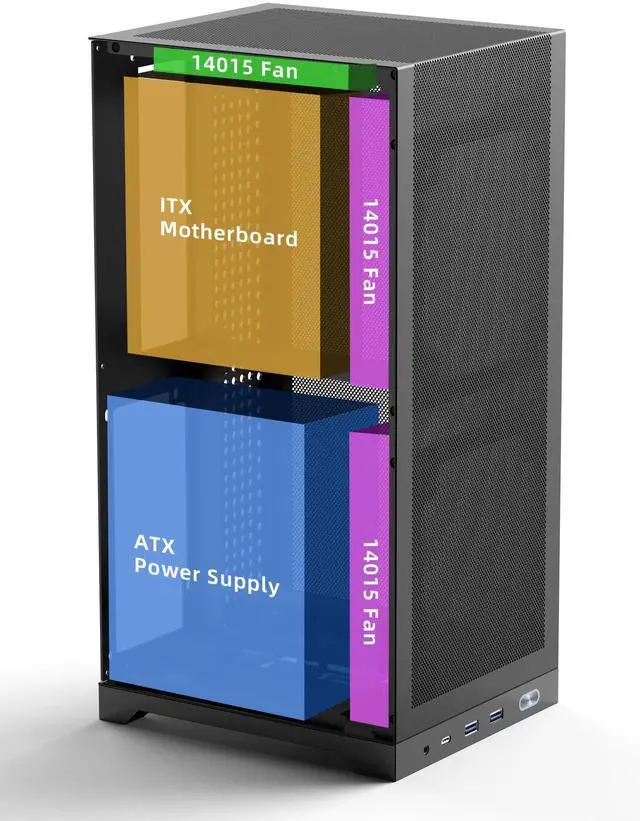 Alt view image 4 of 5 - ShinySnake L400 Mesh Mini ITX Gaming Case - 12.1L Small Form Factor High Airflow, Vertical GPU Mount up to 350mm, ATX PSU Compatibility, Cable Management, PCIe 3.0 & DP 1.4 Cable Included, Black
