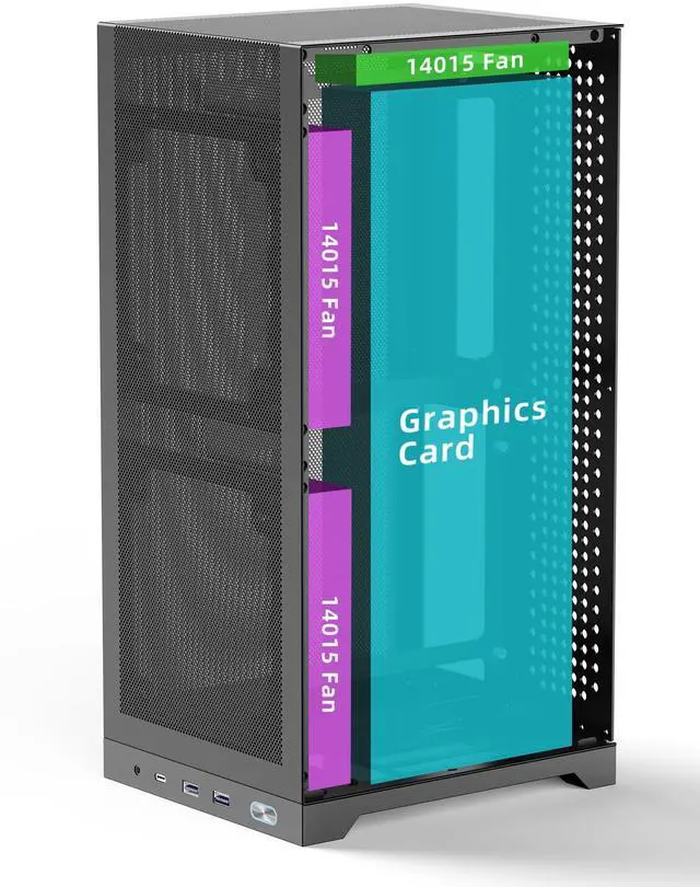Alt view image 5 of 5 - ShinySnake L400 Mesh Mini ITX Gaming Case - 12.1L Small Form Factor High Airflow, Vertical GPU Mount up to 350mm, ATX PSU Compatibility, Cable Management, PCIe 3.0 & DP 1.4 Cable Included, Black