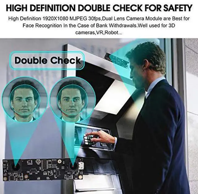 Alt view image 4 of 5 - ELP 1080P Dual Lens USB 3D Stereo Webcam Board for Computer and Raspberry Pi - AR0330 Binocular USB2.0 PC Camera Mini UVC USB Security Laser Engraver Laptop Lightburn