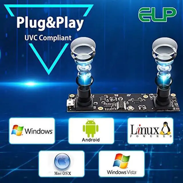 Alt view image 5 of 5 - ELP 1080P Dual Lens USB 3D Stereo Webcam Board for Computer and Raspberry Pi - AR0330 Binocular USB2.0 PC Camera Mini UVC USB Security Laser Engraver Laptop Lightburn