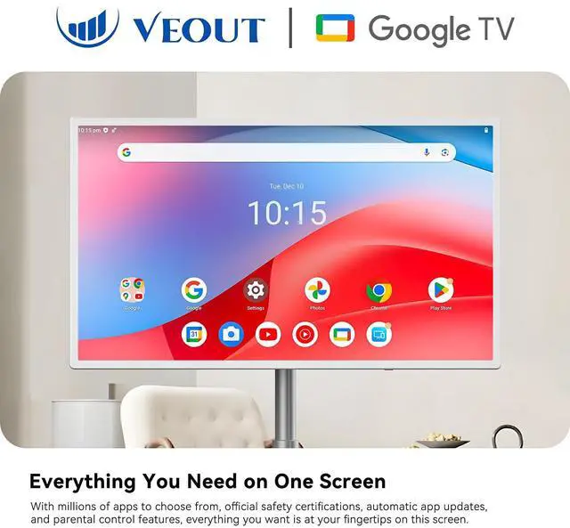 Alt view image 4 of 5 - Veout 32" 4K Home Portable TV on Wheels, Smart Wireless Portable Monitor with Touch Screen, Android System, Built in Battery and Remote Control