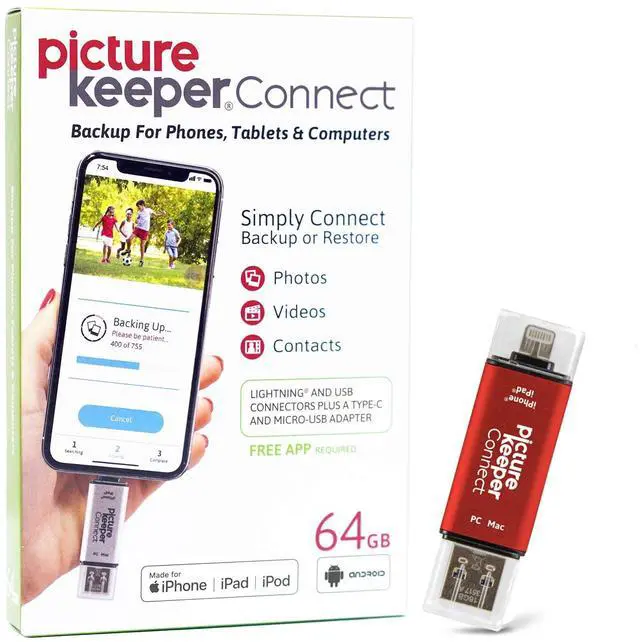 Main image of Picture Keeper Connect Photo & Video USB Flash Drive for Apple, Android & PC Devices, 64GB Thumb Drive, Red