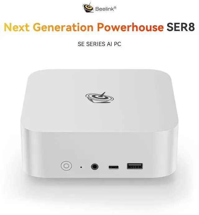Alt view image 2 of 5 - Beelink Mini PC SER8 with AMD Ryzen 7 8845HS Mini Computer(8C/16T, up to 5.1GHz), 32GB DDR5 1TB NVMe SSD, AI PC 4K UHD Triple Display HDMI/DP1.4/Type-C/WiFi 6/Bluetooth 5.2/2.5Gbps Ethernet/OS