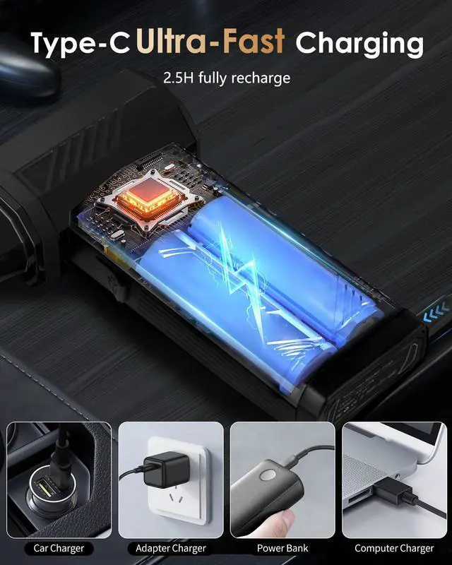 Alt view image 5 of 5 - Electric Air Duster - OVVGO Compressed Air Duster Cordless Air Blower Rechargeable, 130000RPM 4-Gear Adjustable Dust Blower with LED Light Portable Duster for Cleaning Computer Keyboard Car Outdoor