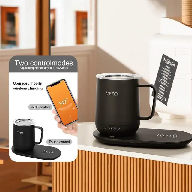 Alt view image 3 of 5 - VFZO Temperature Control Smart Mug, Self Heating Coffee Mug LED Display, 180 Min Battery Life - Hot up to 149 Fast Wireless Charger Base Improved Design coffee serving sets mug(12oz, Black)