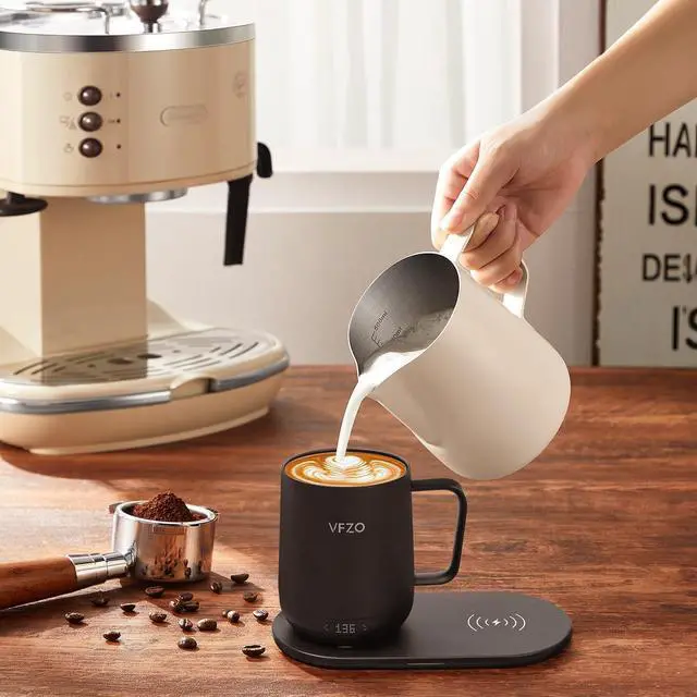 Alt view image 4 of 5 - VFZO Temperature Control Smart Mug, Self Heating Coffee Mug LED Display, 180 Min Battery Life - Hot up to 149 Fast Wireless Charger Base Improved Design coffee serving sets mug(12oz, Black)