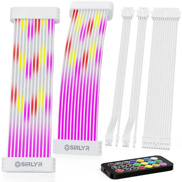 Main image of Sirlyr RGB PSU Cables Set with Lighting Panels and 24 Pin Motherboard,2x 8 Pin GPU PC Power Supply Extension Cable Mod - Upgrade 120 LEDs 6 Light Strips with Wireless ARGB Control
