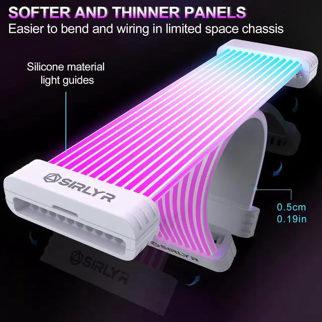 Alt view image 4 of 5 - Sirlyr RGB PSU Cables Set with Lighting Panels and 24 Pin Motherboard,2x 8 Pin GPU PC Power Supply Extension Cable Mod - Upgrade 120 LEDs 6 Light Strips with Wireless ARGB Control