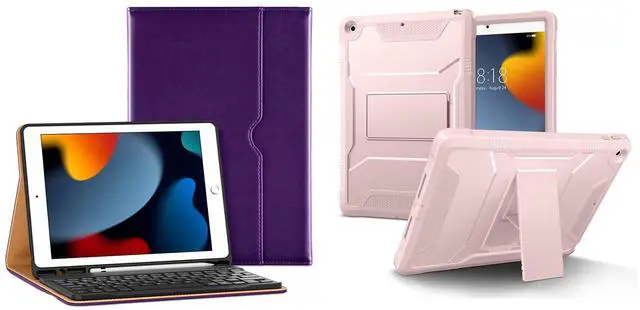 Main image of VIKESI Keyboard Case for iPad 9th/8th/7th Generation 10.2 inch, Premium Leather Smart Cover-Purple Bundle with Rugged Durable Protective Cover-Guava