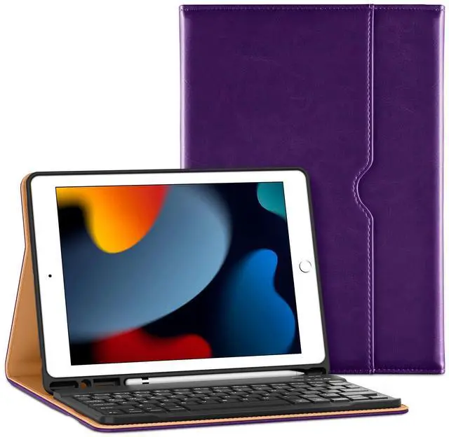 Alt view image 2 of 5 - VIKESI Keyboard Case for iPad 9th/8th/7th Generation 10.2 inch, Premium Leather Smart Cover-Purple Bundle with Rugged Durable Protective Cover-Guava