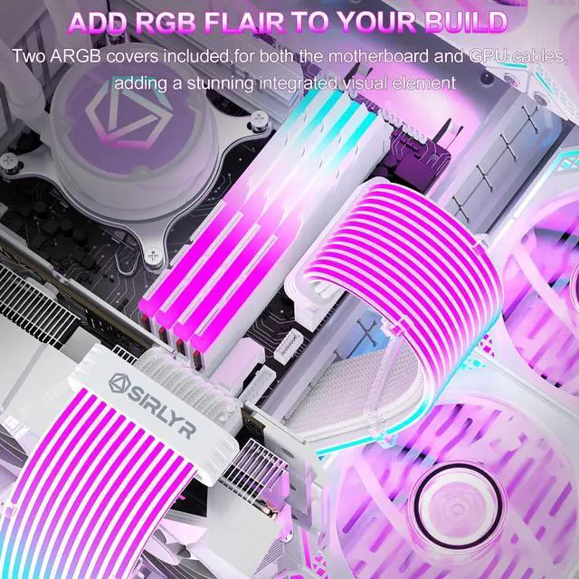 Alt view image 5 of 5 - Sirlyr RGB PSU Cables Set with Lighting Panels and 24 Pin Motherboard,2x 8 Pin GPU PC Power Supply Extension Cable Mod - Upgrade 120 LEDs 6 Light Strips with Wireless ARGB Control