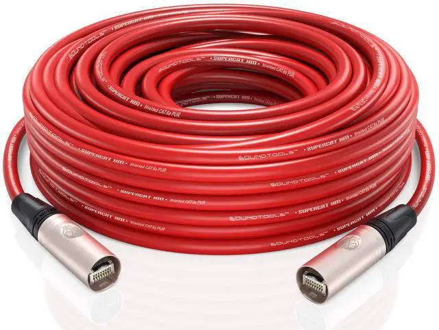 Main image of Sound Tools SuperCAT XM Festival Grade Shielded CAT6a etherCON Cable, Flexible Polyurethane Jacket, Neutrik Connectors (60 Meters, Red)