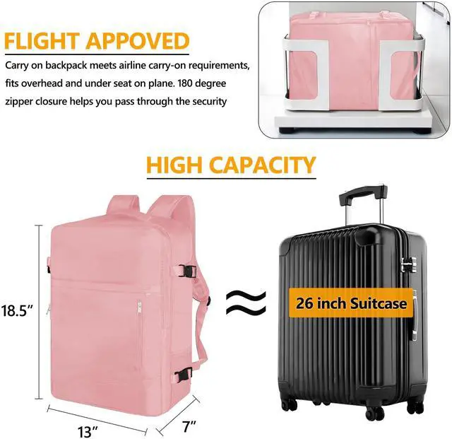 Alt view image 3 of 5 - SUOCO Travel Vacuum Backpack, 60L Seal Compression Air Vac Bag Back Pack with Travel Pump, Carry On Suitcase Luggage Flight Approved for Men Women Personal Item, Pink