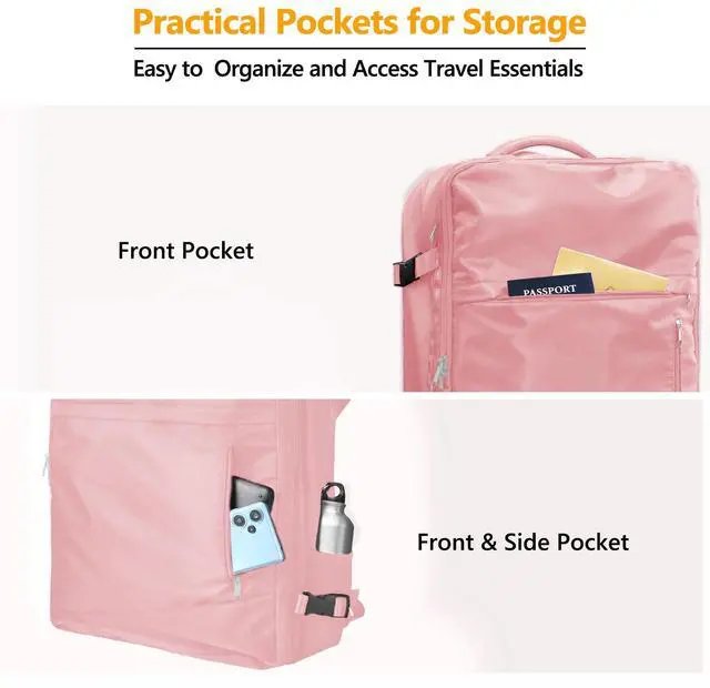 Alt view image 5 of 5 - SUOCO Travel Vacuum Backpack, 60L Seal Compression Air Vac Bag Back Pack with Travel Pump, Carry On Suitcase Luggage Flight Approved for Men Women Personal Item, Pink