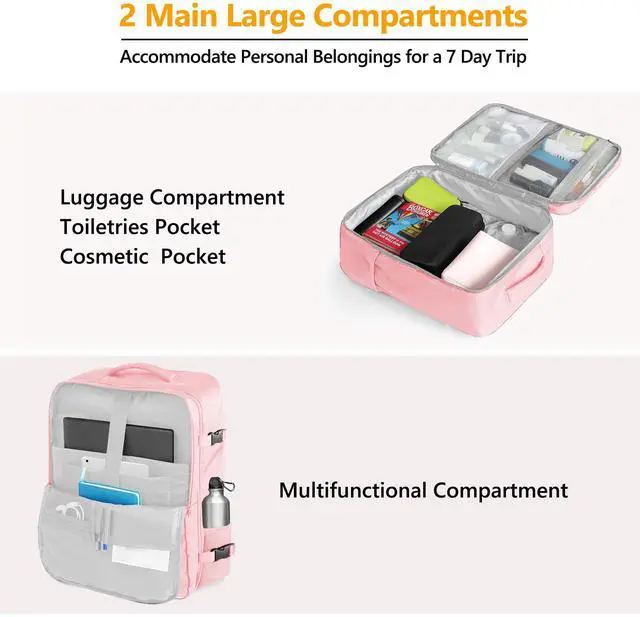 Alt view image 4 of 5 - SUOCO Travel Vacuum Backpack, 60L Seal Compression Air Vac Bag Back Pack with Travel Pump, Carry On Suitcase Luggage Flight Approved for Men Women Personal Item, Pink