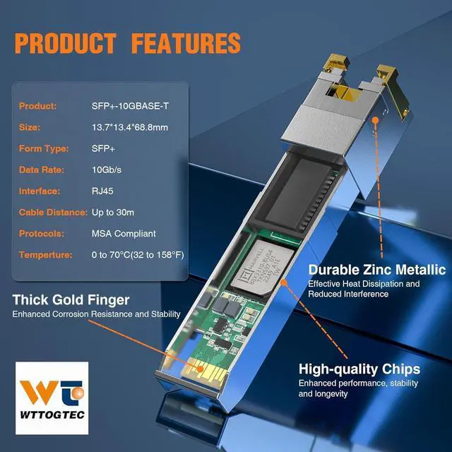 Alt view image 4 of 5 - +  -  1.25/2.5/5/10G Copper SFP+ CAT6a Module, Auto-Negotiation, Up to 30m, for Cisco SFP-10G-T-S, Ubiquiti UniFi UF, Meraki, TP-Link More