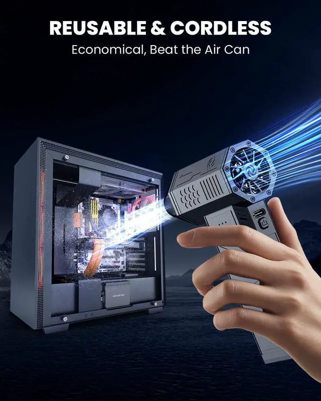 Alt view image 2 of 5 - Powerful Turbo Fan Electric Air Duster,130000RPM Super Power Cordless Air Duster,3-Gear Adjustable Mini Blower - Ultimate Cleaning for Home,Electronics,Computer,Keyboard,Outdoor and Cars
