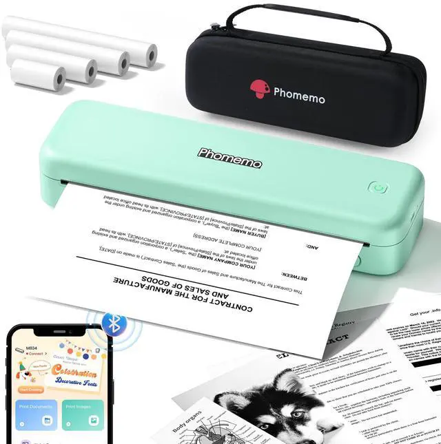 Main image of Phomemo Portable Printers Wireless for Travel,M834 Bluetooth Thermal Printer 8.5" x 11"& A4 Size,Inkless Mobile Printer with Carry Case for Travel,Office,School,Car,Home,Green