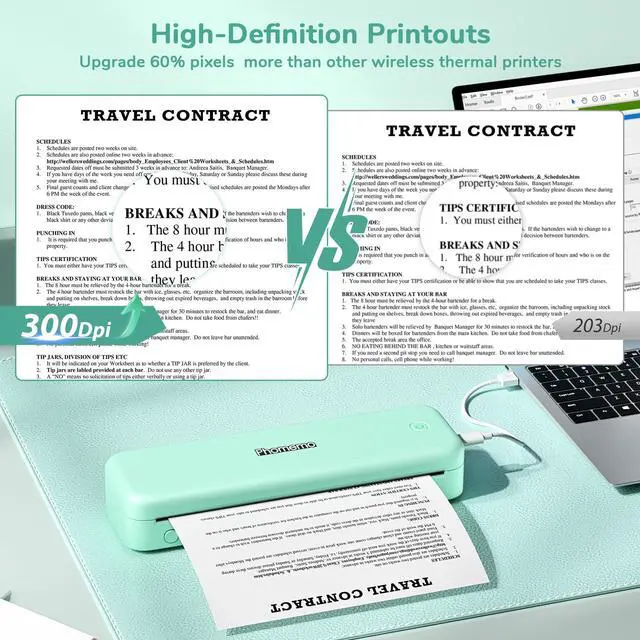 Alt view image 3 of 5 - Phomemo Portable Printers Wireless for Travel,M834 Bluetooth Thermal Printer 8.5" x 11"& A4 Size,Inkless Mobile Printer with Carry Case for Travel,Office,School,Car,Home,Green