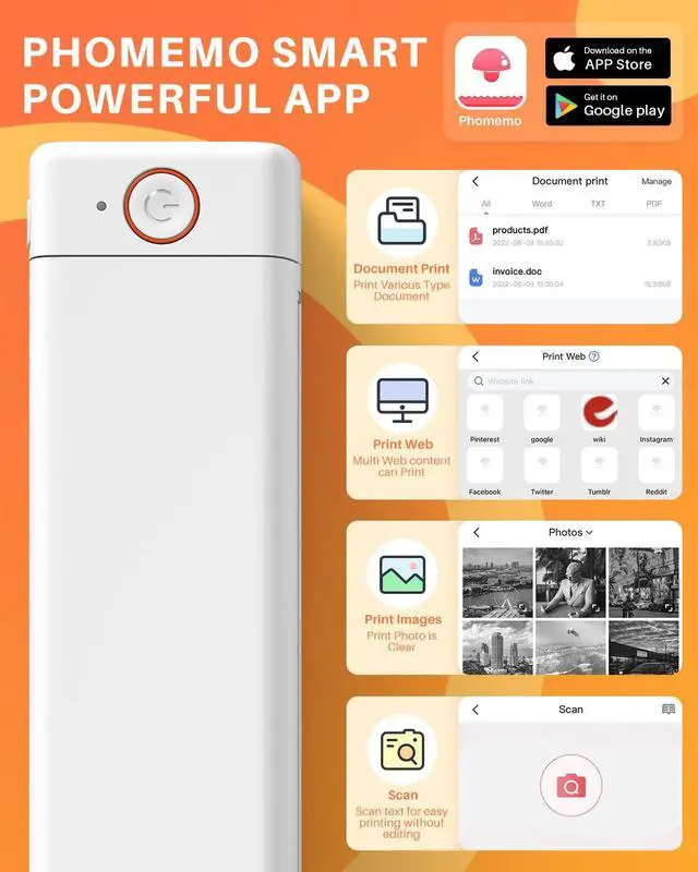 Alt view image 4 of 5 - Phomemo Portable Printers Wireless for Travel, Thermal Tattoo Stencil Printer for Office, Home, Business, M08F-Letter Bluetooth Inkless Printer for 8.5" X 11" Size, Compatible with Smartphone&Laptop