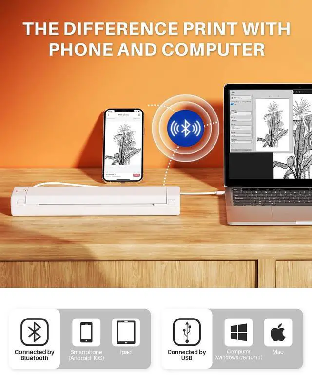 Alt view image 5 of 5 - Phomemo Portable Printers Wireless for Travel, Thermal Tattoo Stencil Printer for Office, Home, Business, M08F-Letter Bluetooth Inkless Printer for 8.5" X 11" Size, Compatible with Smartphone&Laptop