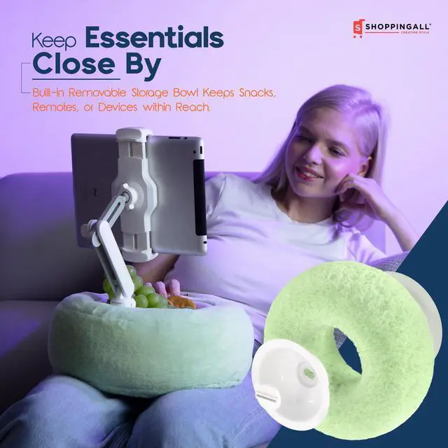 Alt view image 5 of 5 - SHOPPINGALL 2-in-1 Tablet Holder Pillow Stand for 4.7"-13" Phone/Tablet/iPad/Kindle, 360degAdjustable Convertible Phone Holder for Bed with Detachable Soft Plush Fabric Cushion - SA-209ZD3-Green