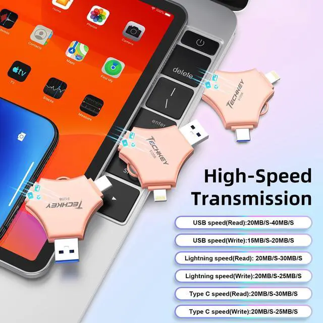 Alt view image 4 of 5 - MFi Certified USB 3.0 Flash Drive 512GB for iPhone 3in1 External Memory Photo Keeper Storage Stick for Picture/Video/Data Saver/Backup High Speed Thumb/Jump/Hard Drives for iPad/Android/PC (Rose Pink)