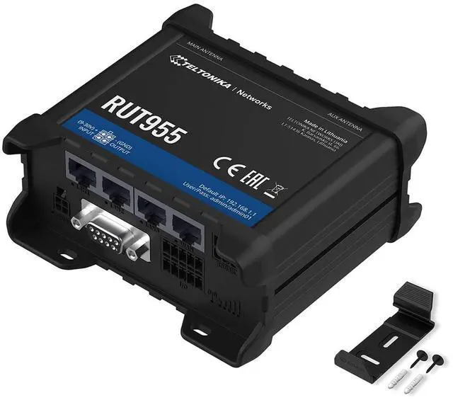 Main image of Teltonika RUT955K034S0 Model RUT955 Industrial Cellular Router; Compatible with Verizon Only; 4G LTE (Cat 4), 3G, 2G Connectivity; Dual SIM; Up to 100 Simultaneous Wi-Fi Connections