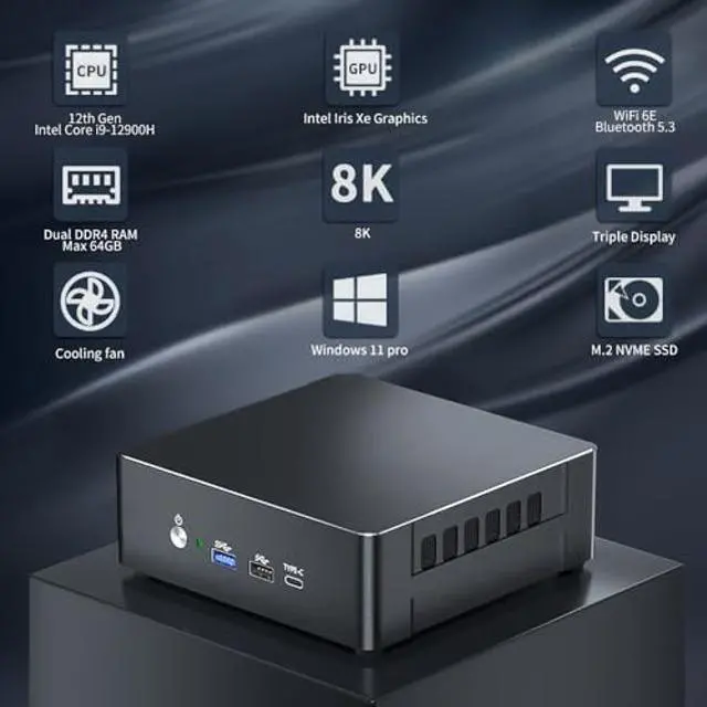 Alt view image 3 of 5 - Thdeukoty Mini PC i9-12900H 14 Core Up to 5.0GHz, Mini Desktop Computer Windows 11 Pro (TPM2.0), 64G RAM 1T Pcie 4.0 SSD, DP/HDMI/Type-C Triple Display, WiFi 6E Bluetooth5.3 for Home/Business