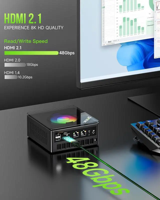 Alt view image 5 of 5 - GMKtec Gaming PC, K11 AMD Ryzen 9 8945HS(8C/16T, Up to 5.2GHz), 32GB DDR5 RAM 1TB Mini PC Desktop Computer, Oculink, Dual NIC 2.5GbE LAN, HDMI/DisplayPort/USB4*2