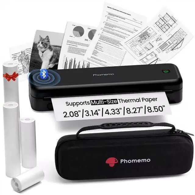 Alt view image 2 of 5 - Phomemo M834 Bluetooth Thermal Printer with Carry Case & 200 Sheets US Letter Thermal Printer Paper 8.5" x 11"