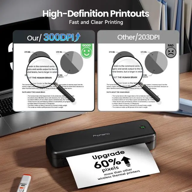 Alt view image 4 of 5 - Phomemo M834 Bluetooth Thermal Printer with Carry Case & 200 Sheets US Letter Thermal Printer Paper 8.5" x 11"