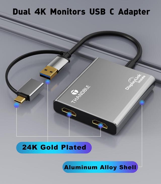 Alt view image 5 of 5 - TAHNDBLE USB C to HDMI Adapter, Dual Display 4K 60Hz Output for Apple Mac M1/M2/M3, DisplayLink Adapter (DL6950) for USB 4, Thunderbolt 3/4/5, iMac, MacBook Pro/Air, Laptop-(Driver Required)