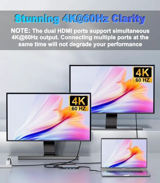 Alt view image 3 of 5 - USB C Hub USB C Docking Station Dual Monitor 10 in 1 Multi Monitor Adapter with 2 HDMI, 3 USB-A, 2 Type-C, SD/TF, 100W PD Charging, Dongle for MacBook/Dell/HP/Lenovo ThinkPad/Surface