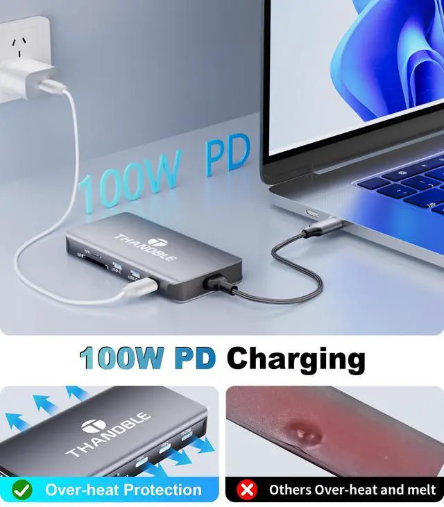Alt view image 5 of 5 - USB C Hub USB C Docking Station Dual Monitor 10 in 1 Multi Monitor Adapter with 2 HDMI, 3 USB-A, 2 Type-C, SD/TF, 100W PD Charging, Dongle for MacBook/Dell/HP/Lenovo ThinkPad/Surface